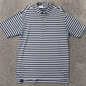 Turtleson Polo Shirt Mens Medium Blue Yellow Striped Performance Stretch Polo
